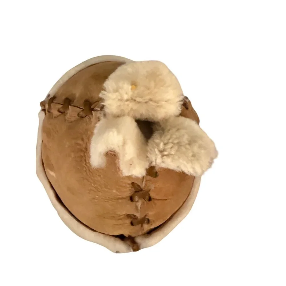 Mongolian Unisex Warm Hat One Size Tan Sheepskin Fur Pom-Pom Unique Winter